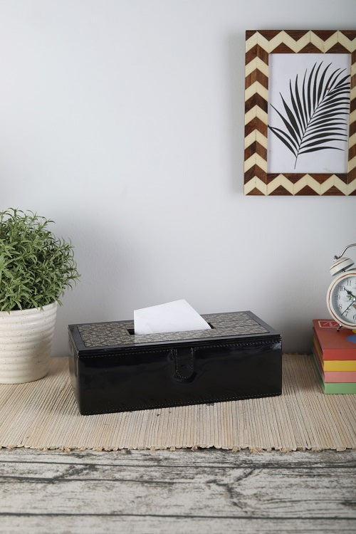 Jaisalmer black & gold Pattern Glass Printed Leathrite Tissue box