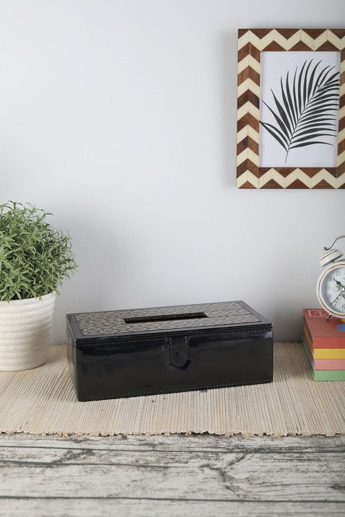 Jaisalmer black & gold Pattern Glass Printed Leathrite Tissue box