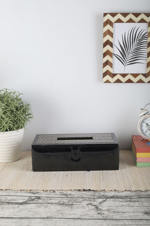 Jaisalmer black & gold Pattern Glass Printed Leathrite Tissue box