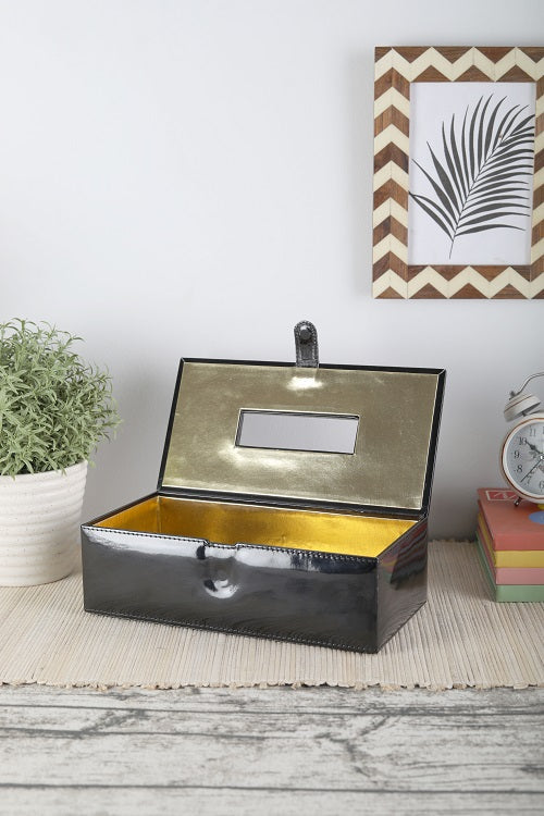Jaisalmer black & gold Pattern Glass Printed Leathrite Tissue box