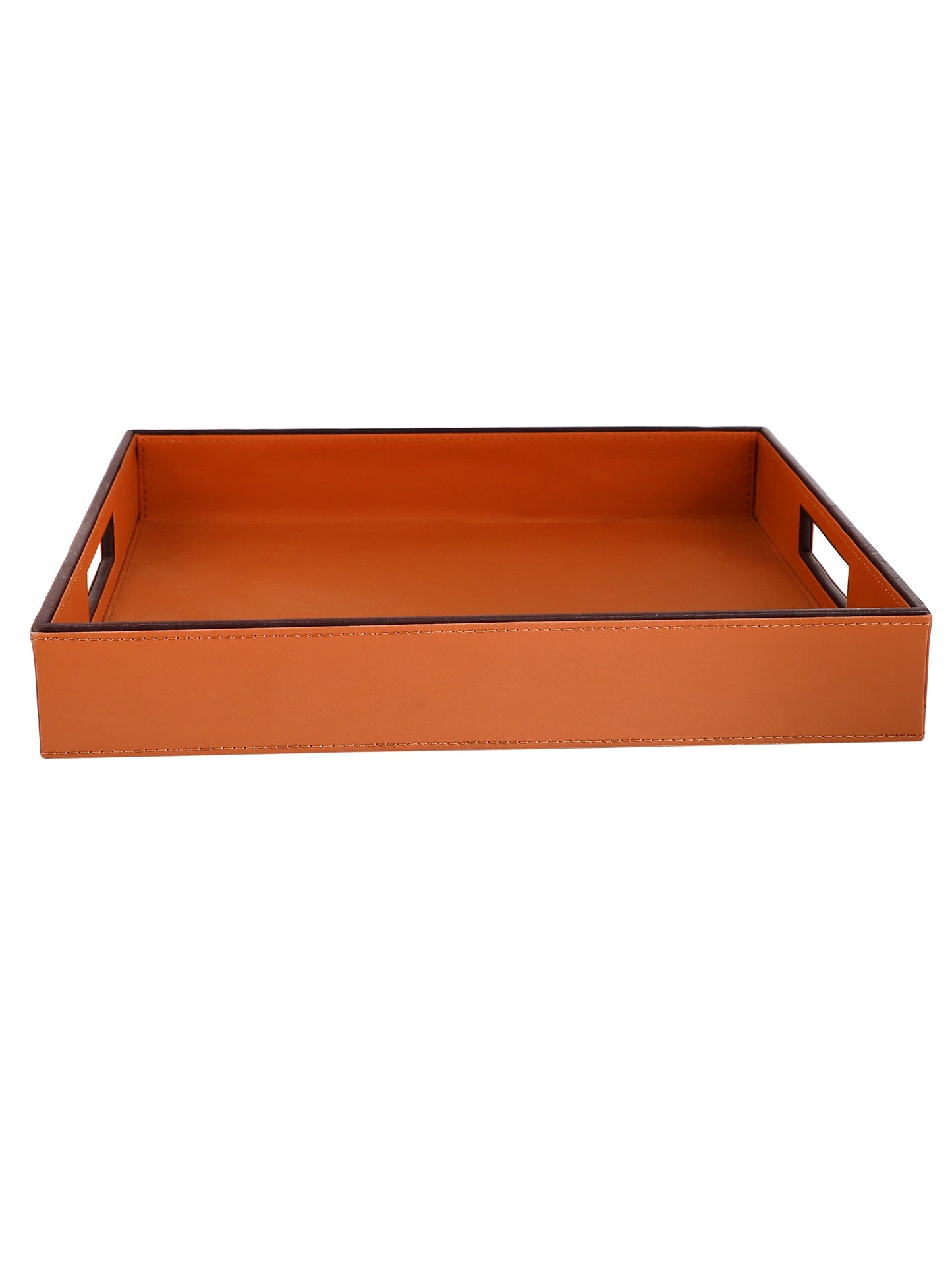 Cynthia Tan & Brown Leatherite Square Tray