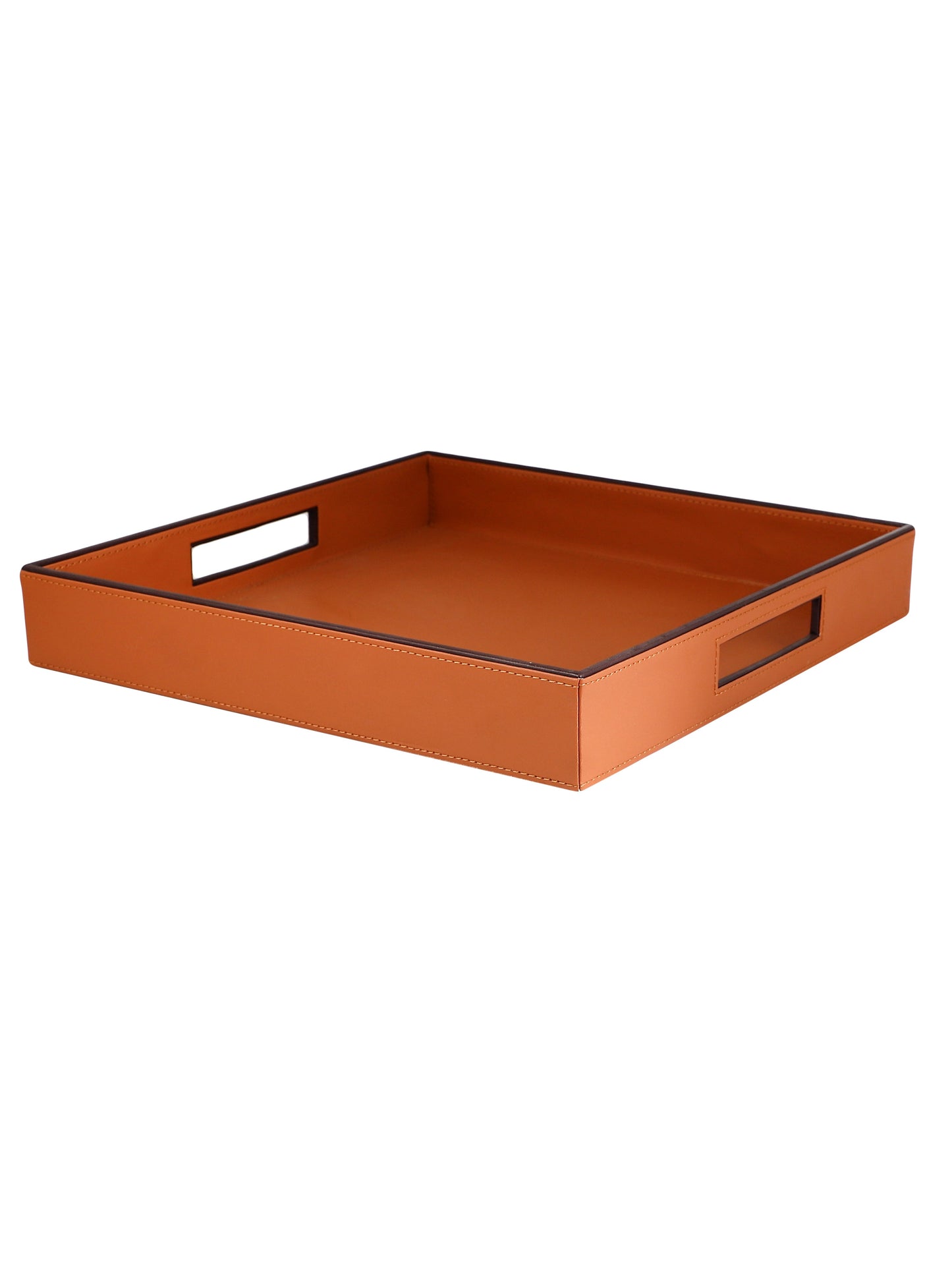 Cynthia Tan & Brown Leatherite Square Tray