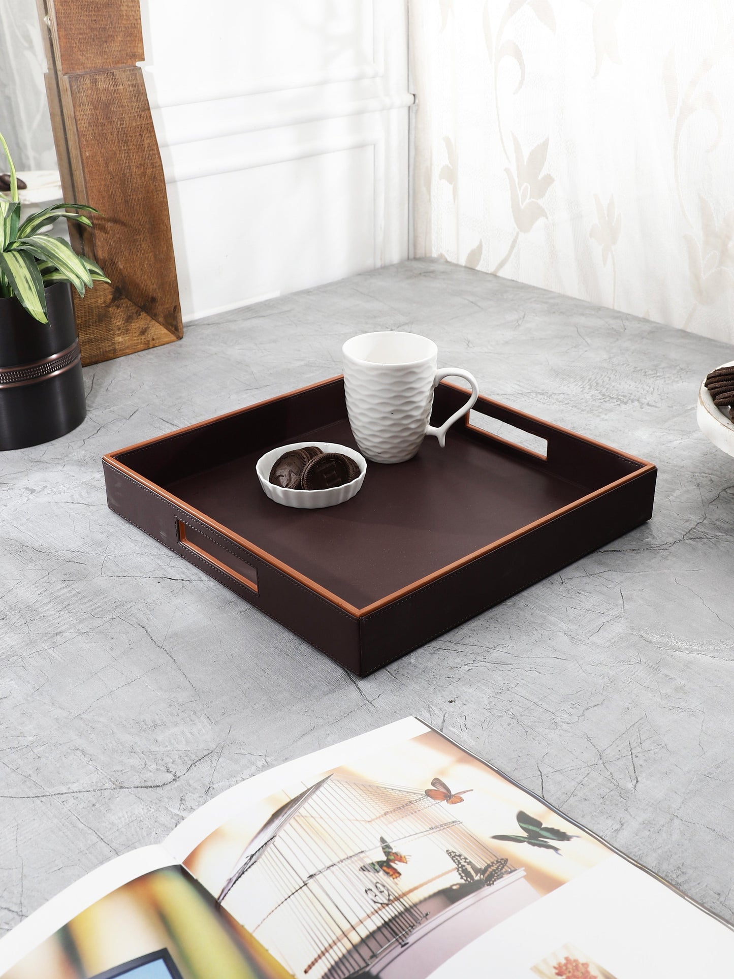 Morgan Brown & Tan Leatherie Square Tray