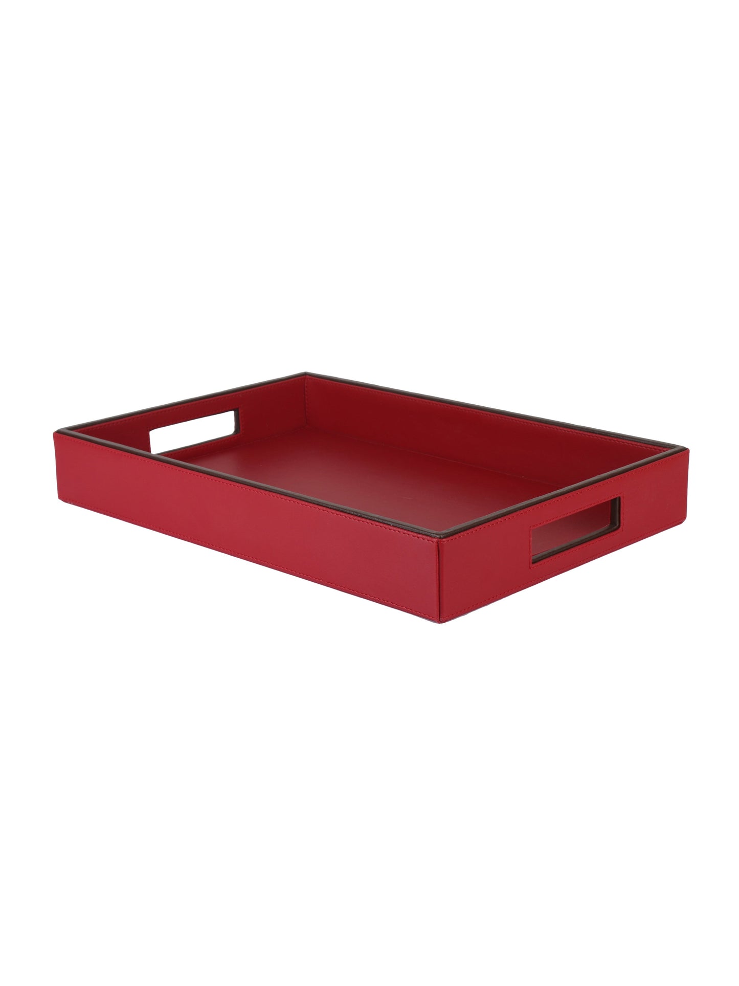 Crimson Red & Brown Leatherite Rectangle Tray