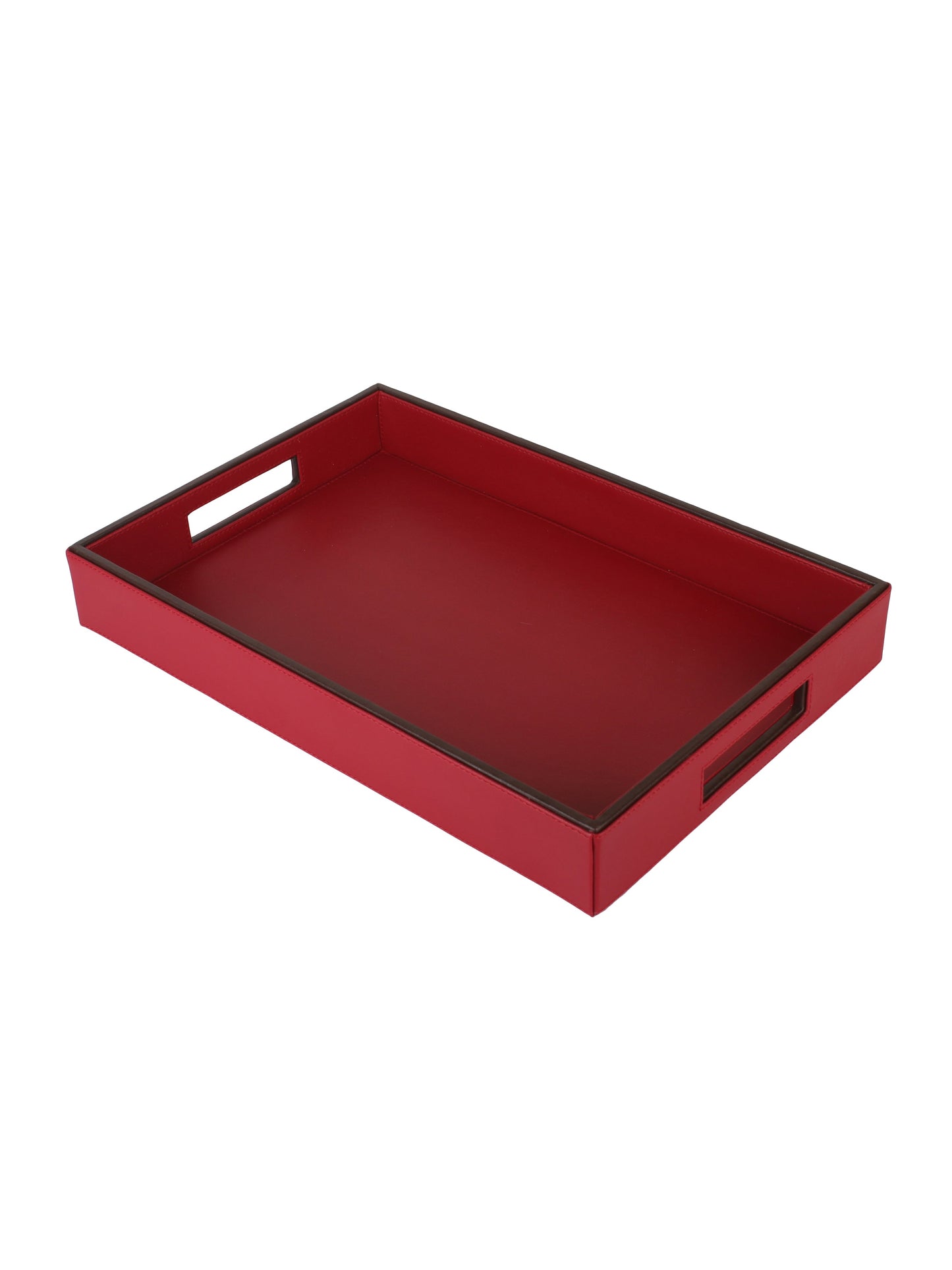 Crimson Red & Brown Leatherite Rectangle Tray