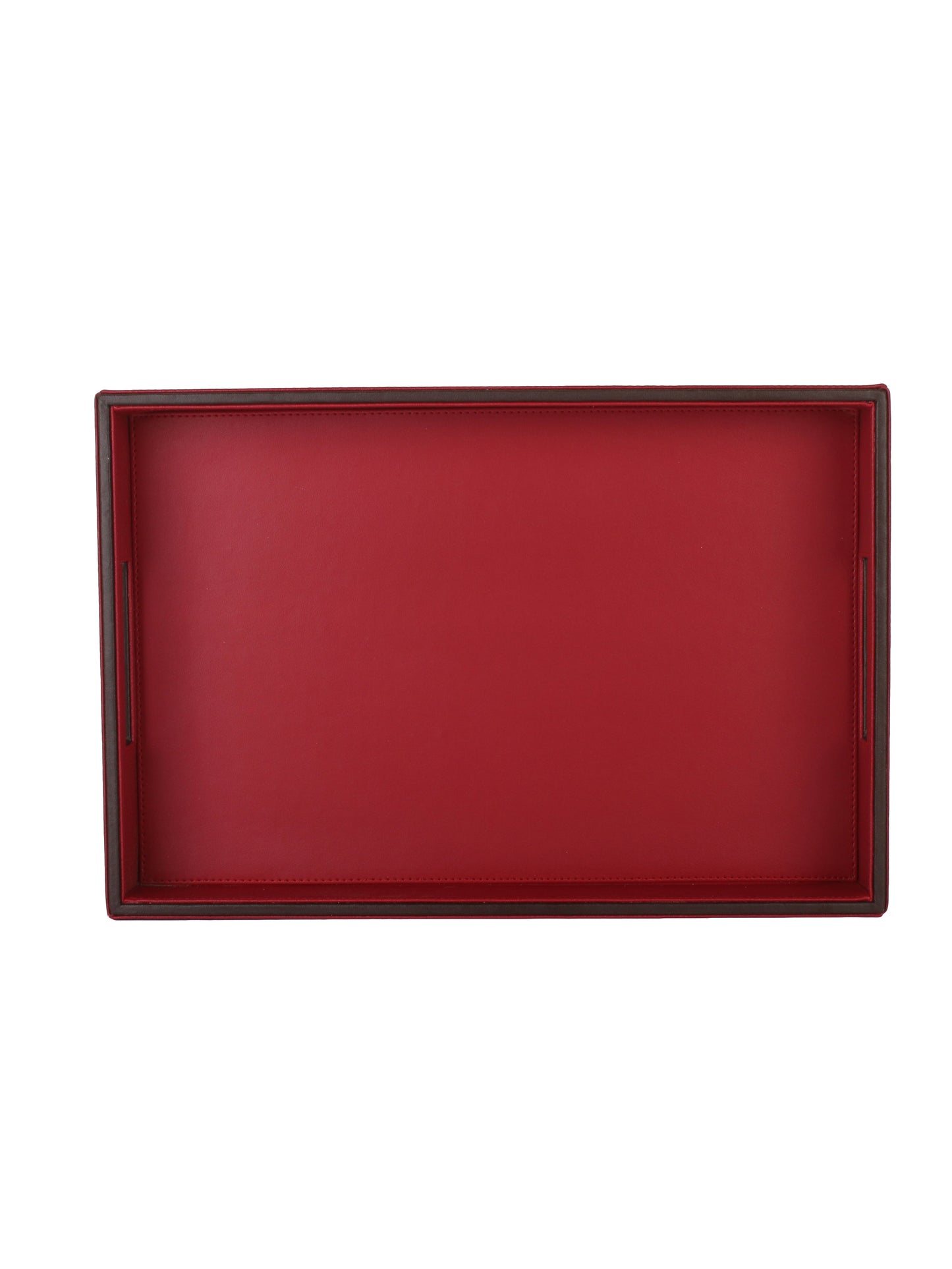 Crimson Red & Brown Leatherite Rectangle Tray