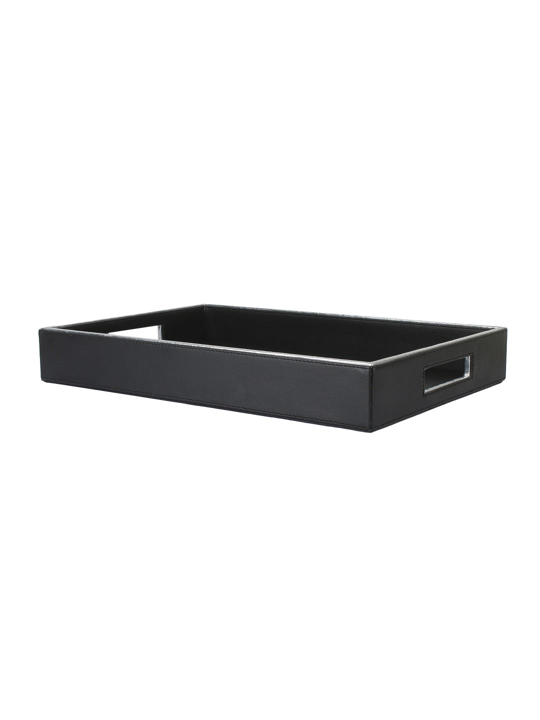 Noire Black & Silver Leatherite Rectangle Tray