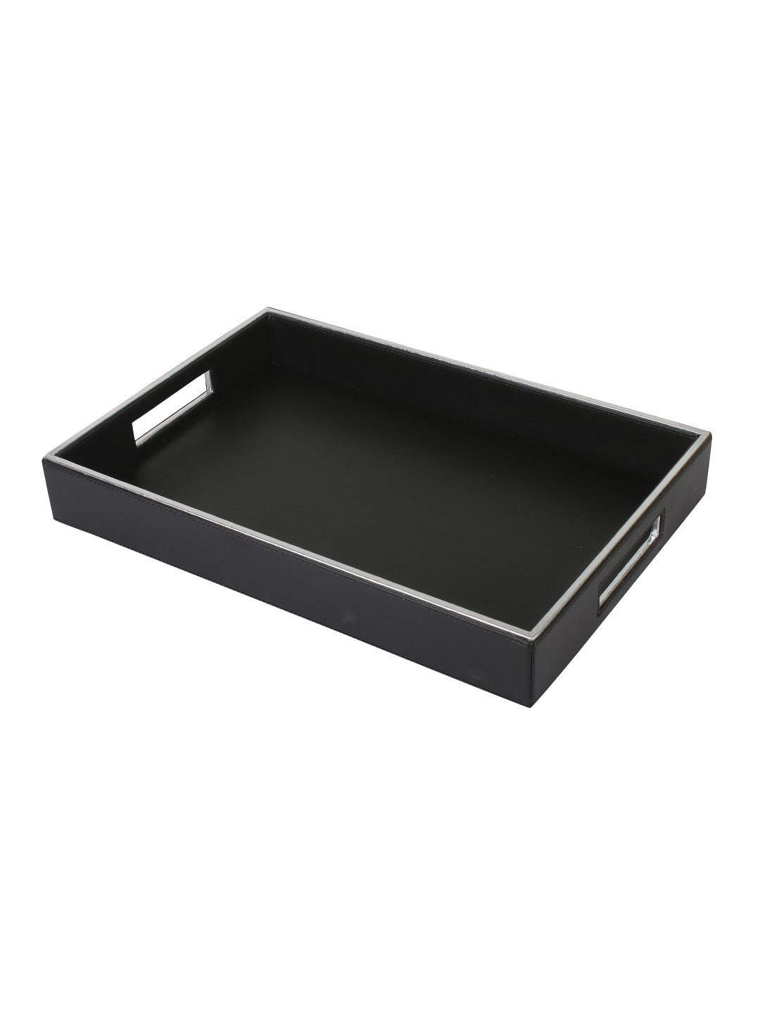 Noire Black & Silver Leatherite Rectangle Tray