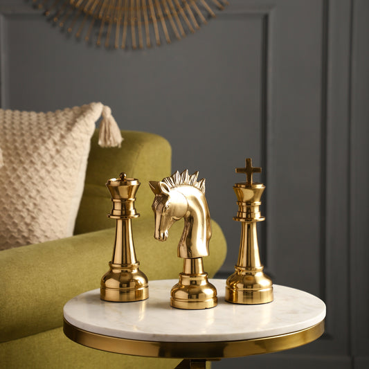 Oversized Chess Decorative Gold Accent Set of 3