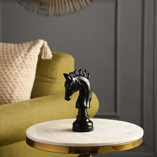 Oversized Horse Chess Glossy Black Decorative Accent