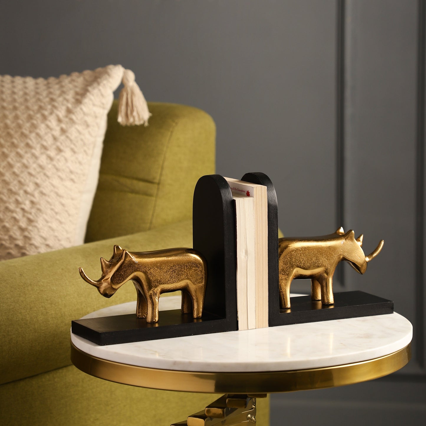 Roscoe Gold Rhino Bookend Set of 2