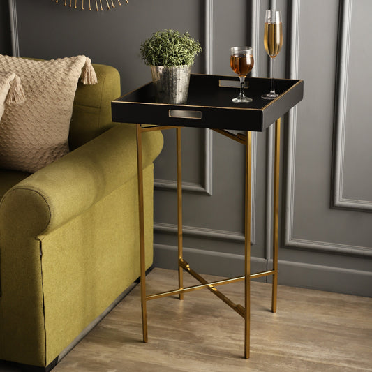 Charlotte Black & Gold Butler Tray Table
