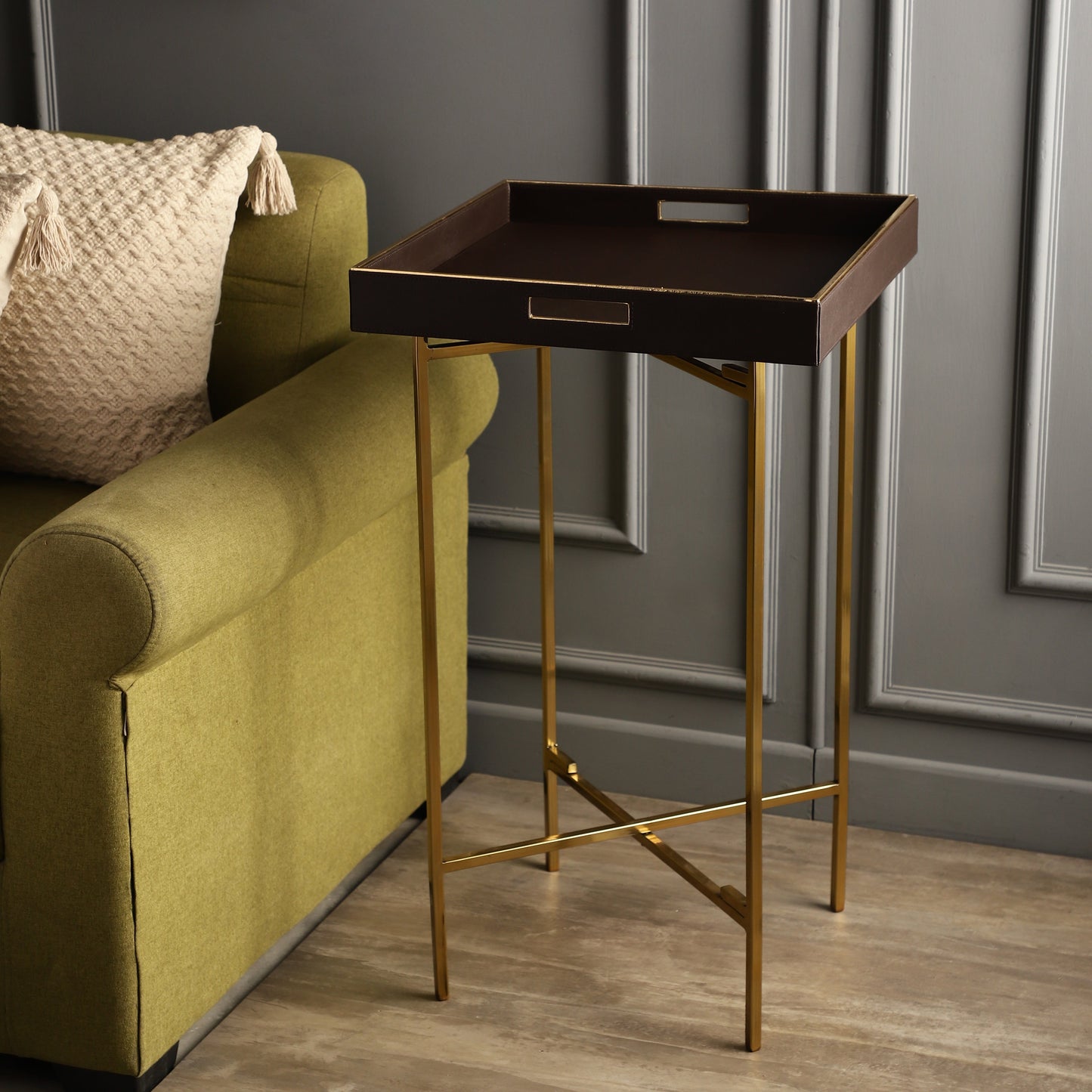 Auckland Brown & Gold Butler Tray Table
