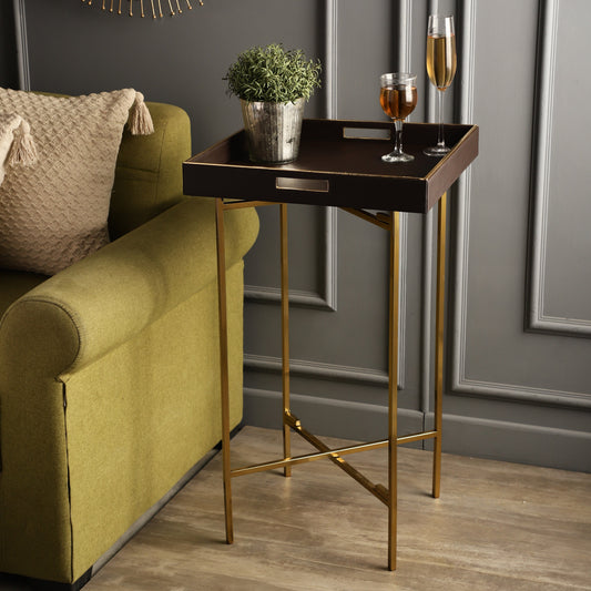 Auckland Brown & Gold Butler Tray Table