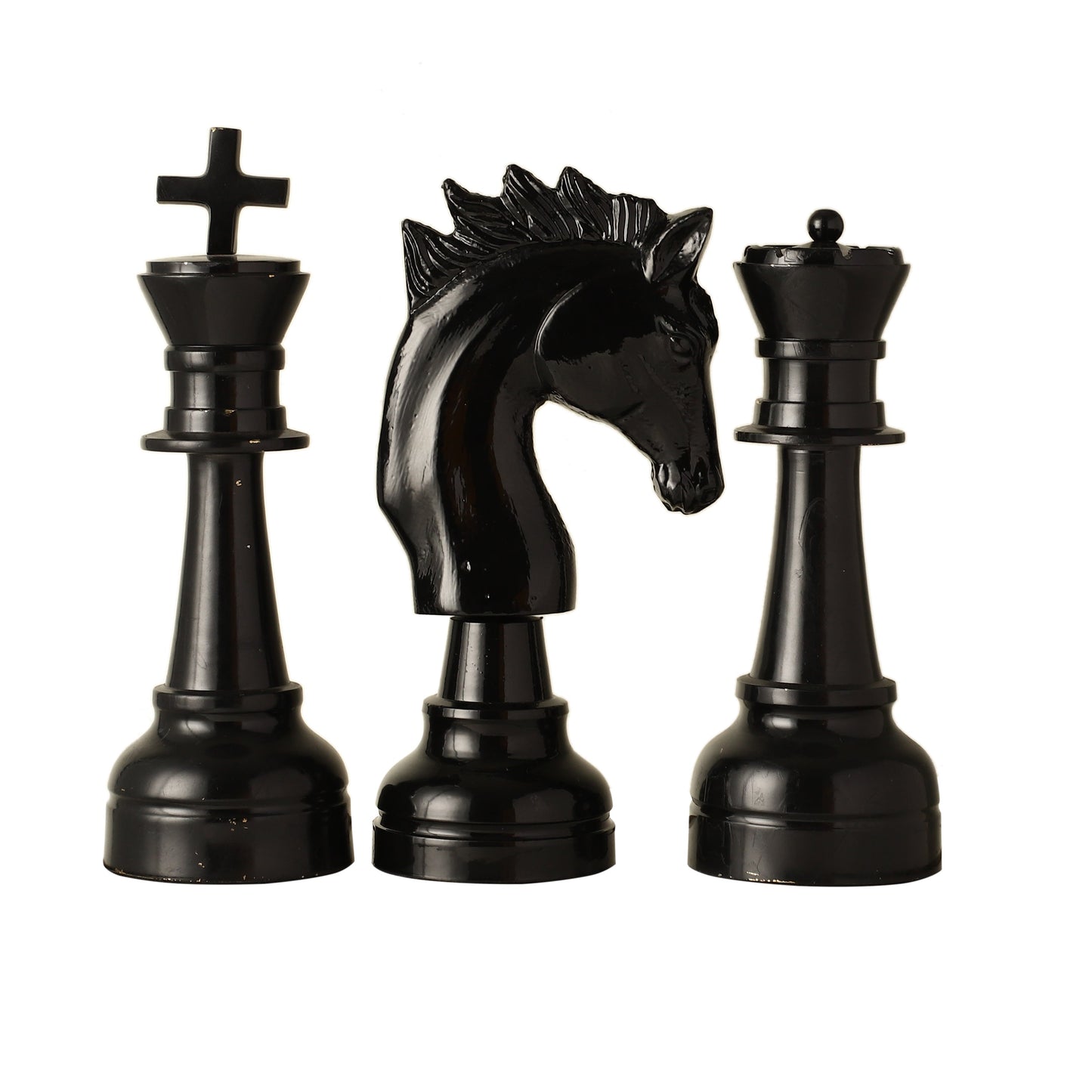 Oversized Chess Decorative Glossy Black Accent Set of 3