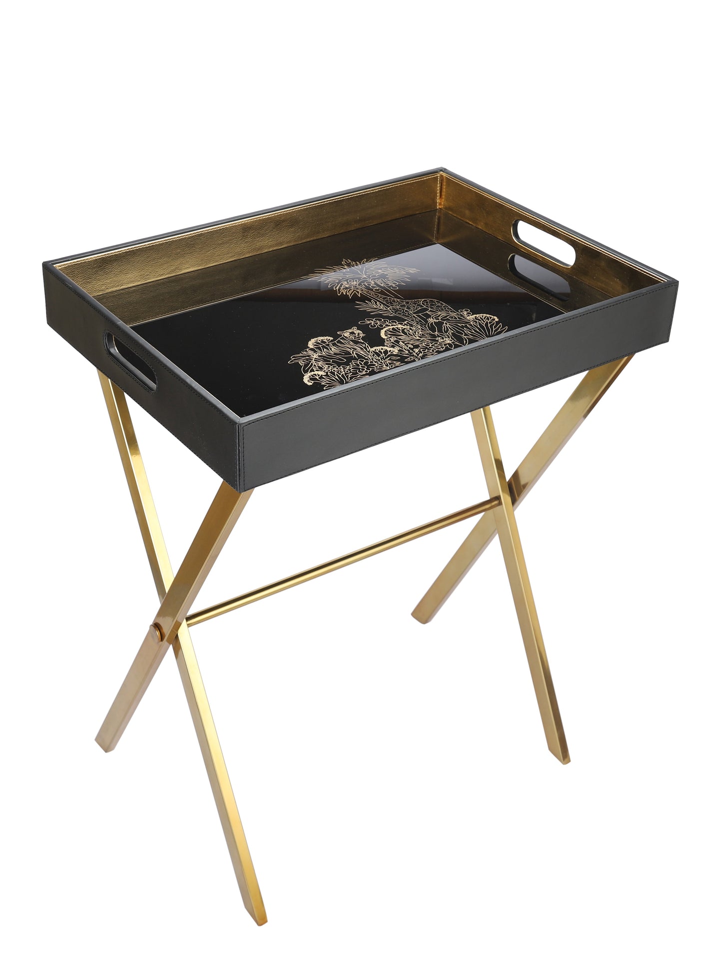 Savannah Jungle Scenery Gold Butler Tray Table