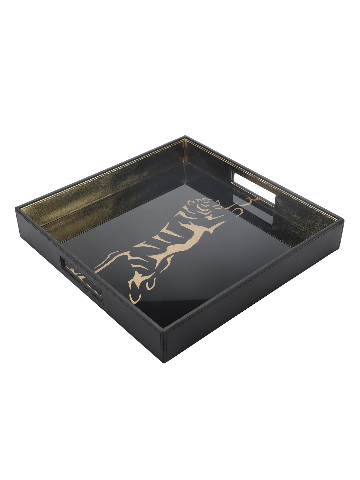 Phoenix Tiger Black & Gold Square Tray
