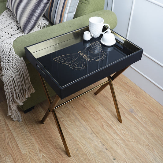 Zahara Butterfly Gold Butler Tray Table