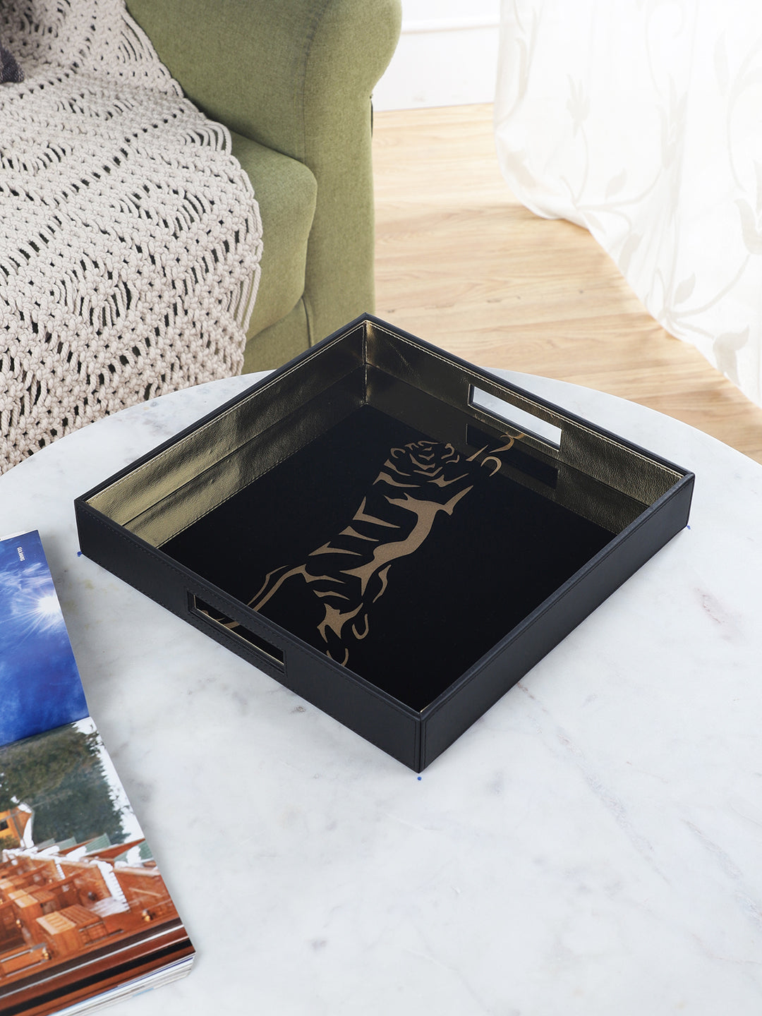Phoenix Tiger Black & Gold Square Tray