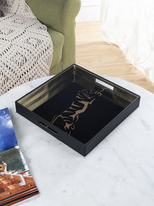 Phoenix Tiger Black & Gold Square Tray