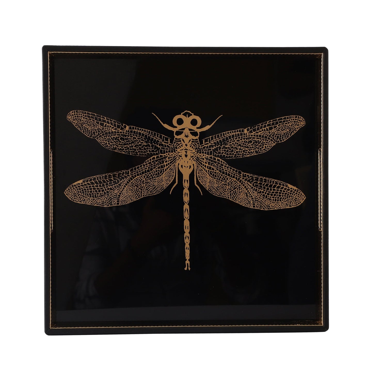 Azalea Dragonfly Black & Gold Square Tray