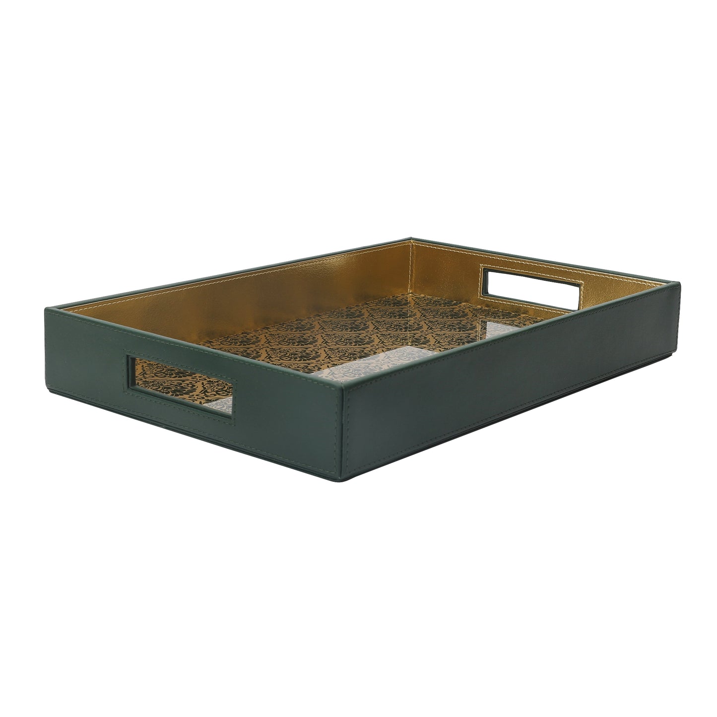 Comorin Green & Gold Glass Printed Rectangle Tray