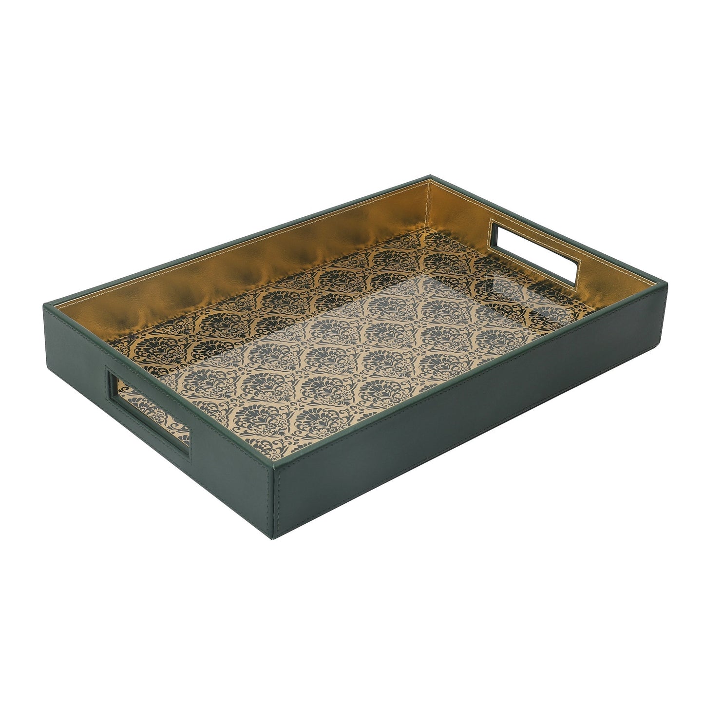 Comorin Green & Gold Glass Printed Rectangle Tray