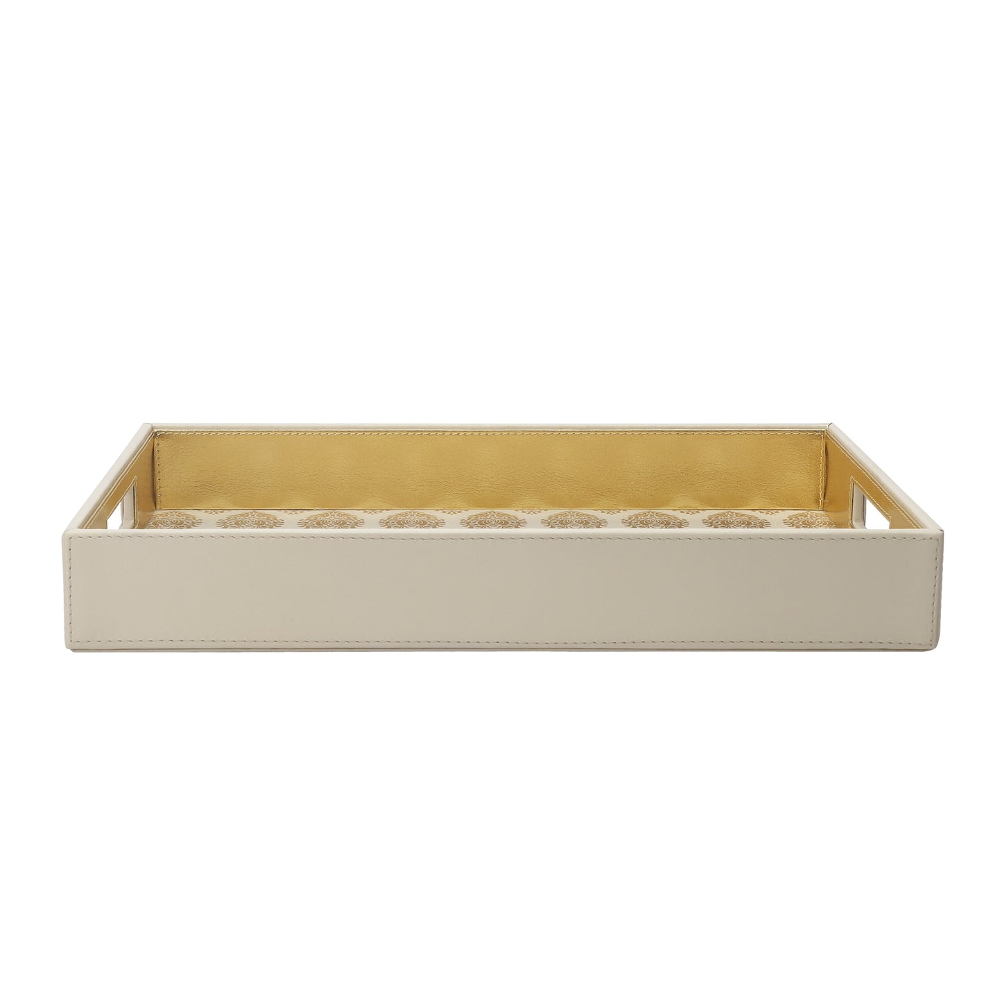 Santorini Cream & Gold Glass Printed Rectangle Tray