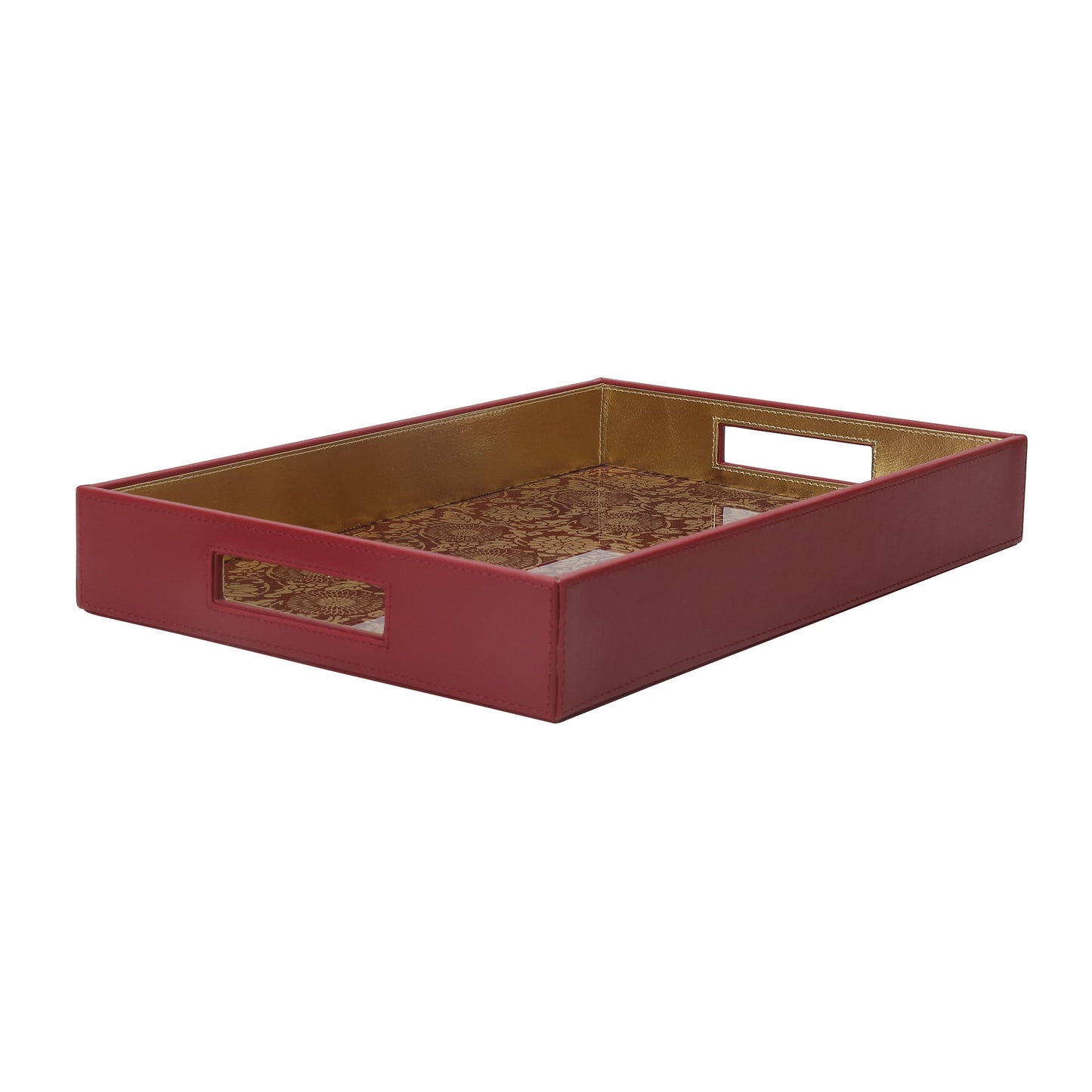 Malabar Red & Gold Glass Printed Rectangle Tray