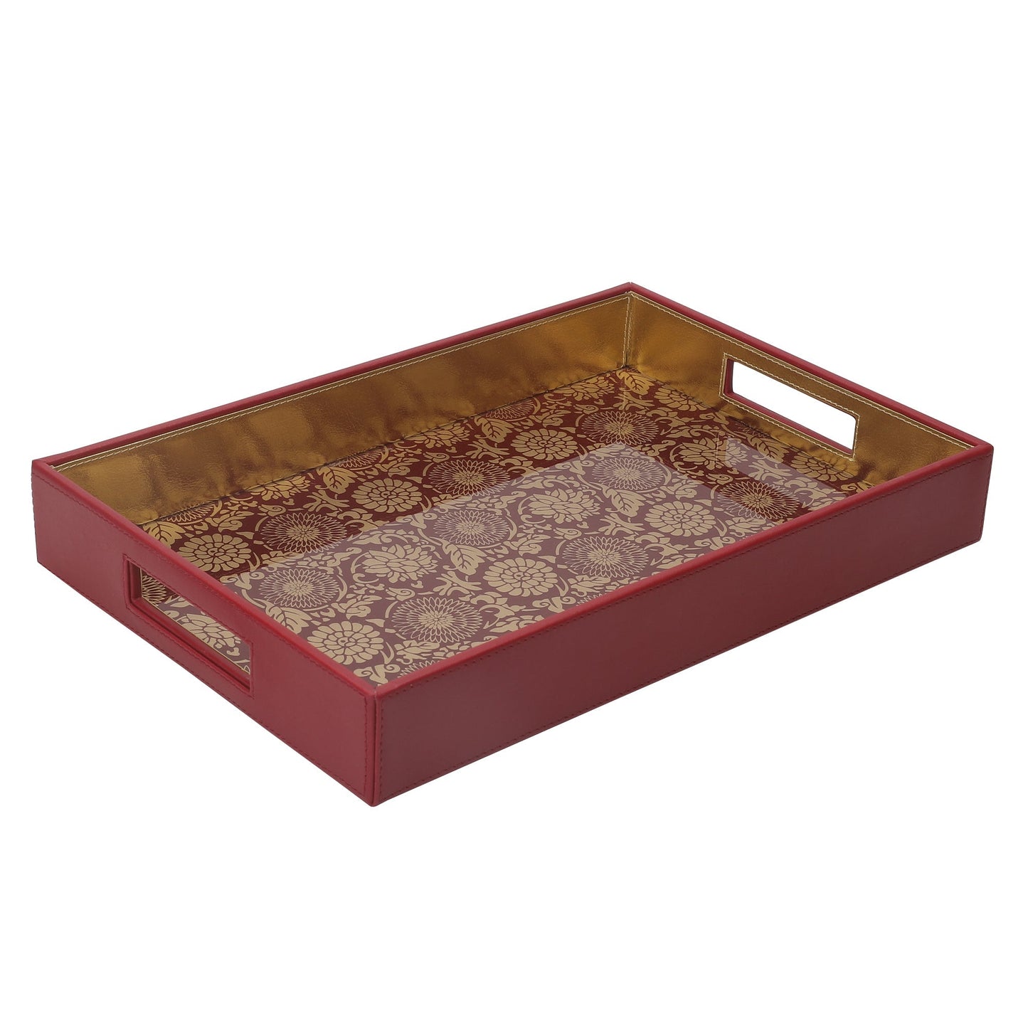 Malabar Red & Gold Glass Printed Rectangle Tray