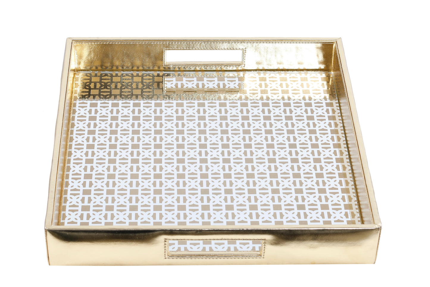 Mysore square gold Pattern Glass Printed Leatherite Tray