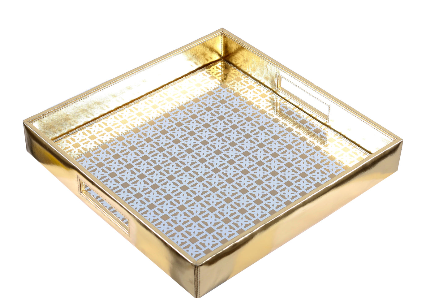 Mysore square gold Pattern Glass Printed Leatherite Tray