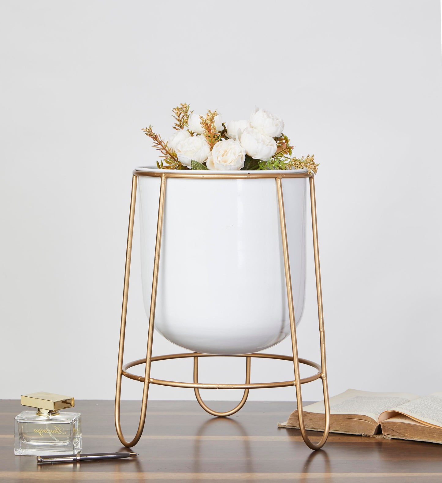 Florence White & Gold Planters Set of 2