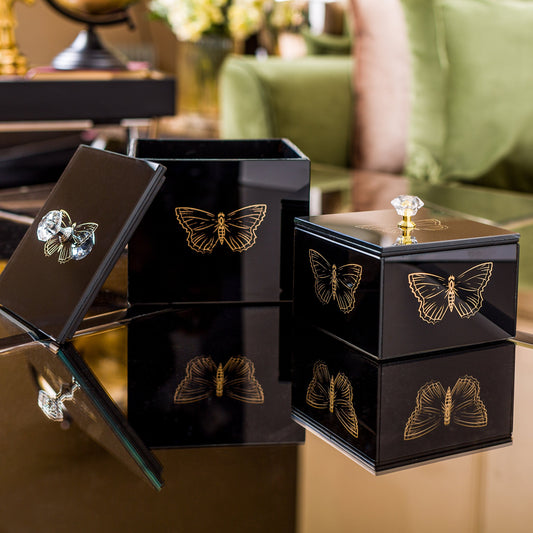 Zahara Butterfly Decorative Square Jars Set of 2