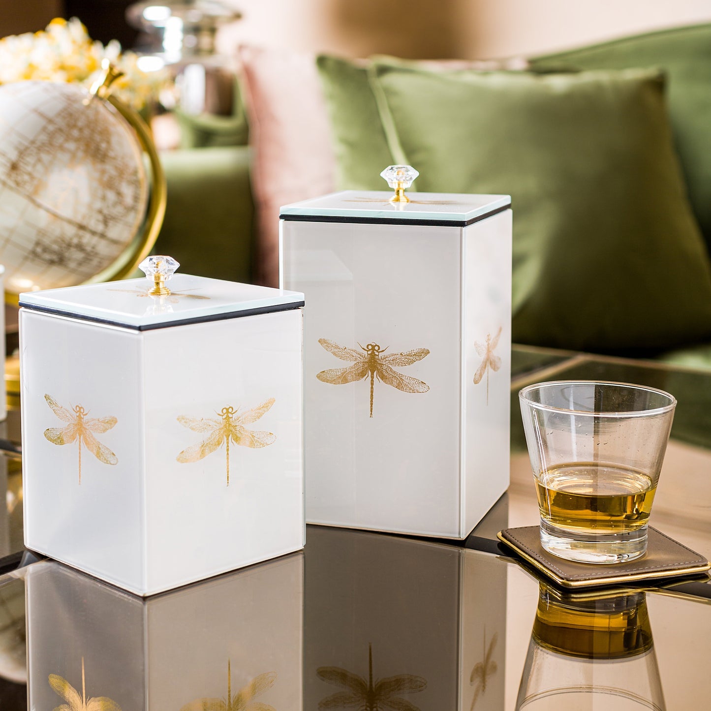 Azalea Dragonfly Decorative Rectangle Jars Set of 2
