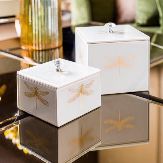 Azalea Dragonfly Decorative Square Jars Set of 2