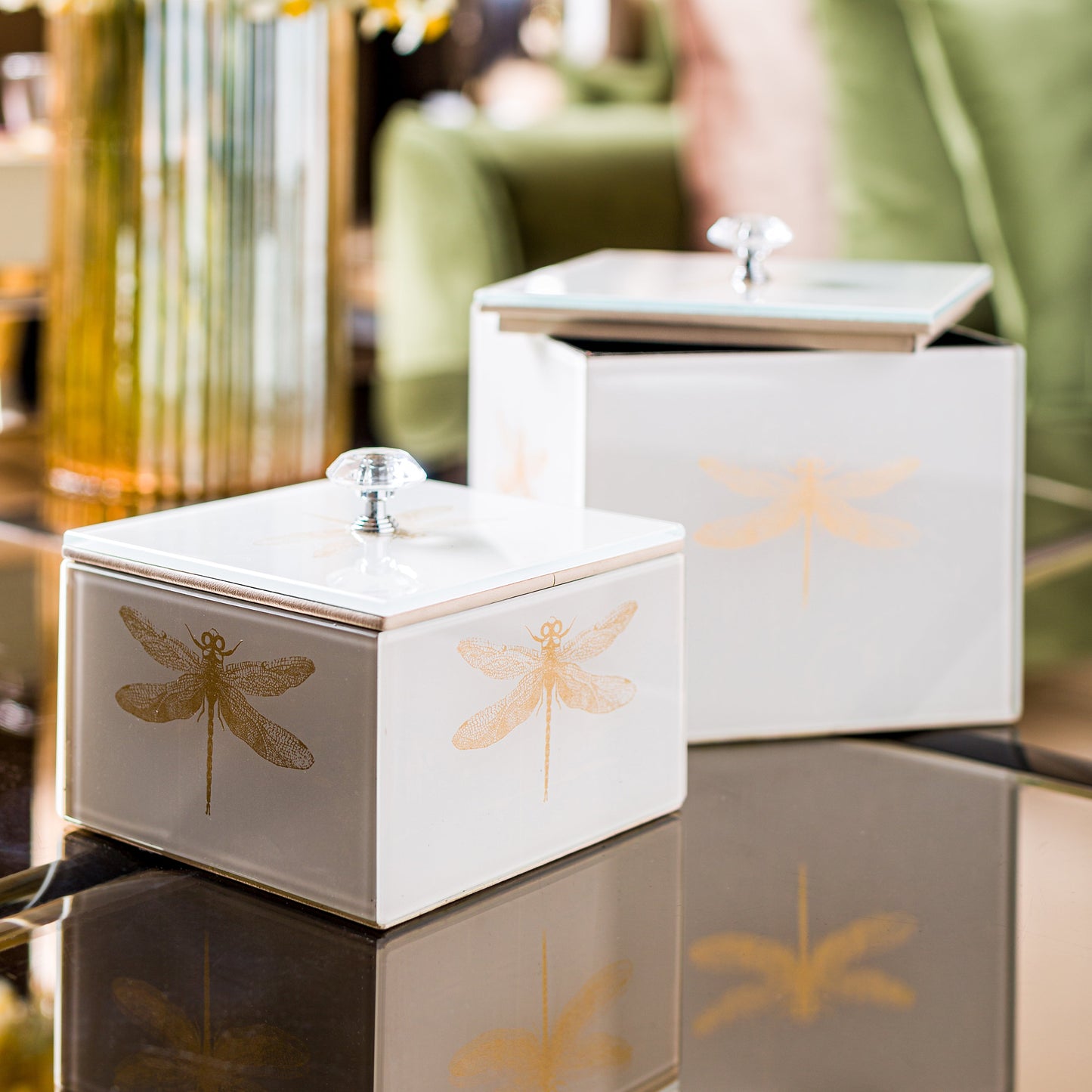 Azalea Dragonfly Decorative Square Jars Set of 2