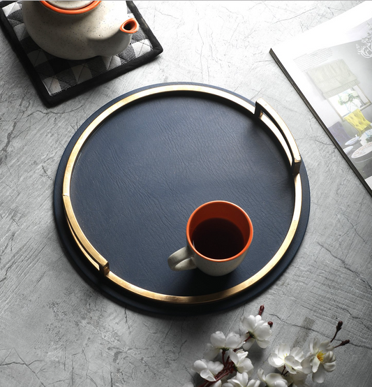 Indigo Royal Blue & Gold Circular Tray