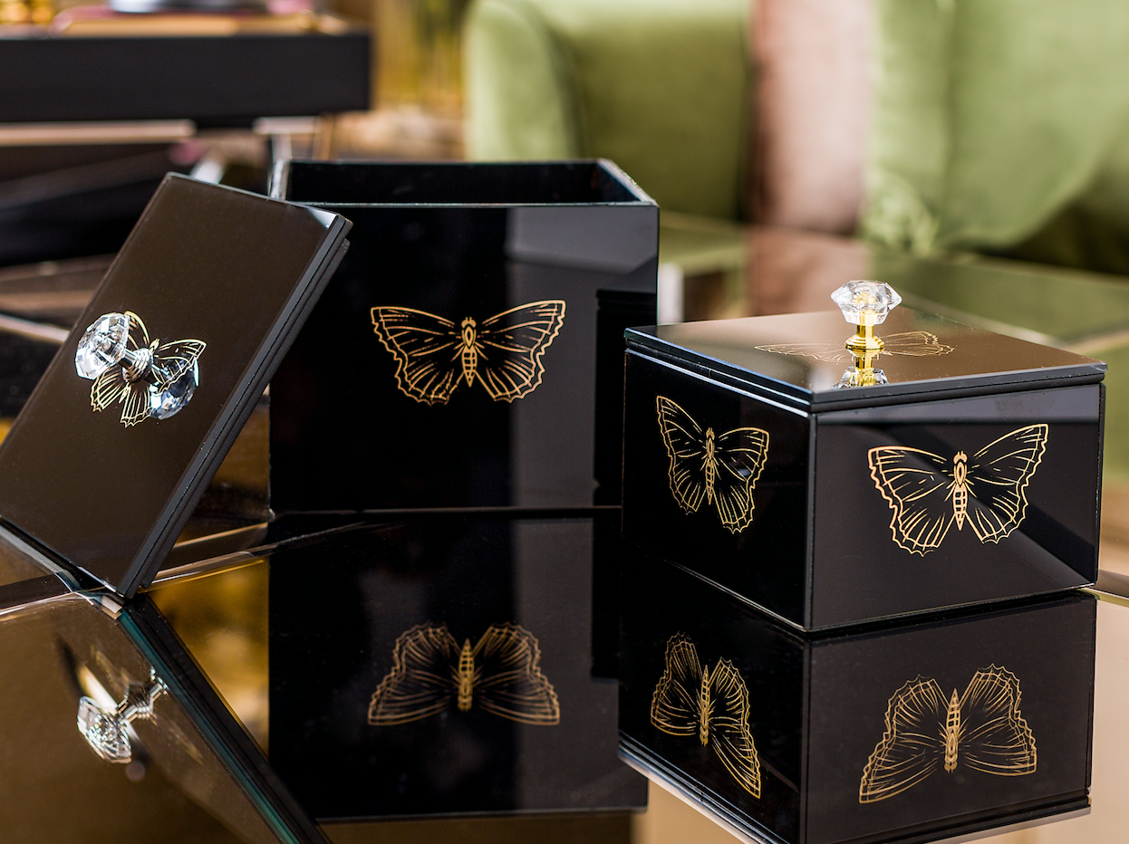 Zahara Butterfly Decorative Square Jars Set of 2