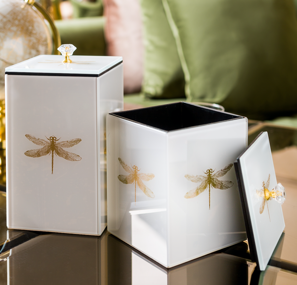 Azalea Dragonfly Decorative Rectangle Jars Set of 2