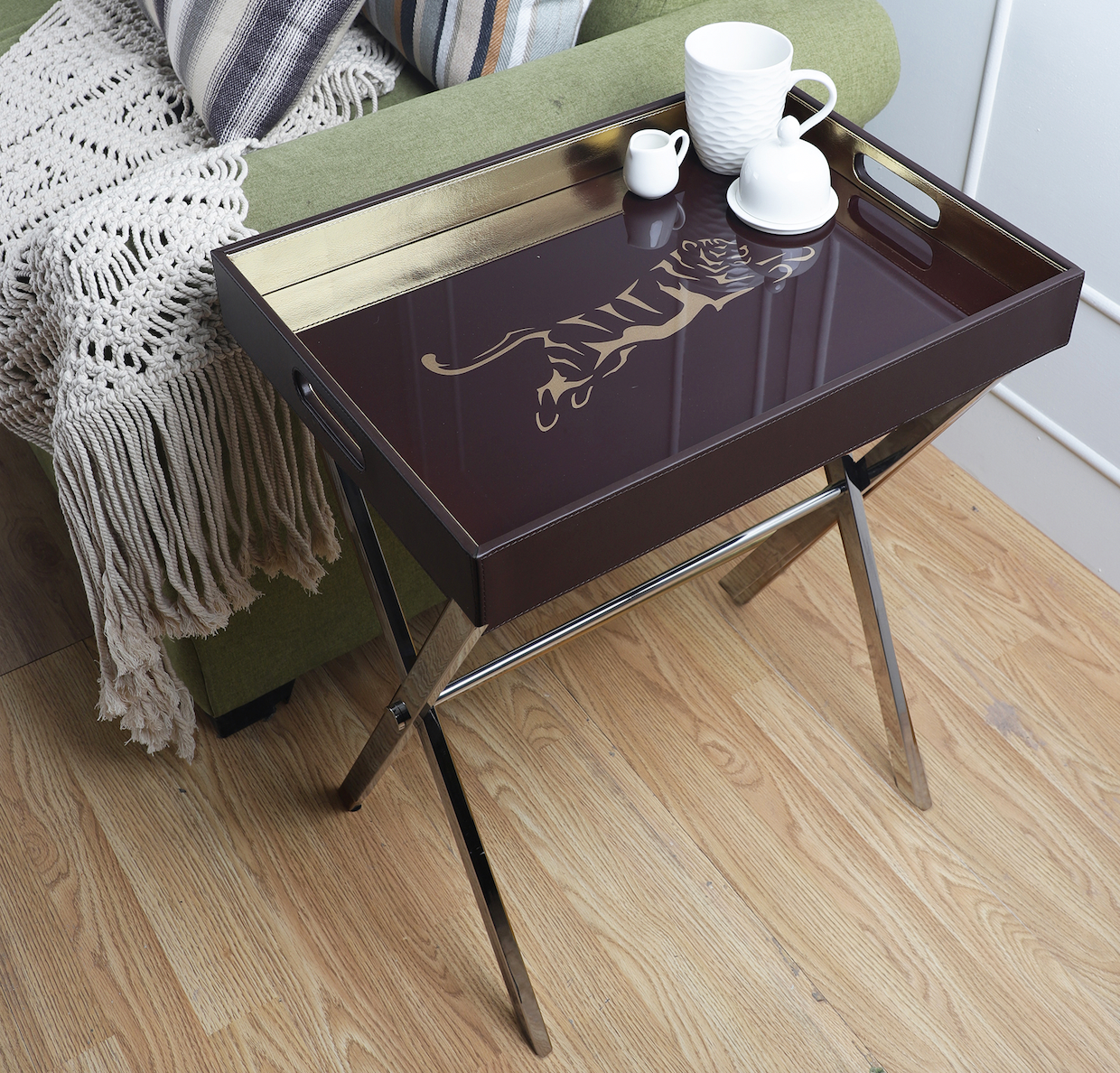 Phoenix Tiger Brown & Gold Butler Tray Table