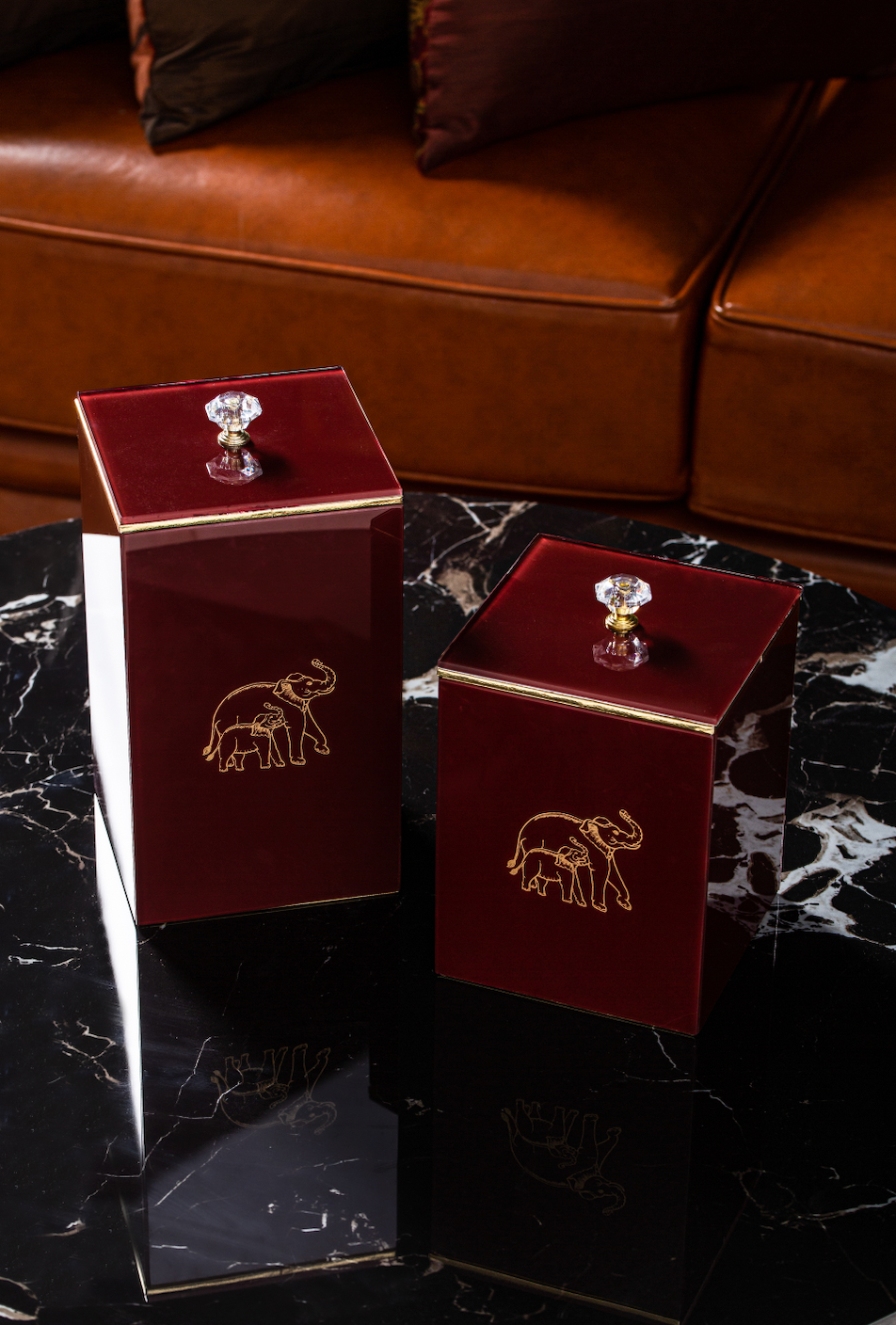 Clover Elephant Decorative Rectangle Jars Set of 2