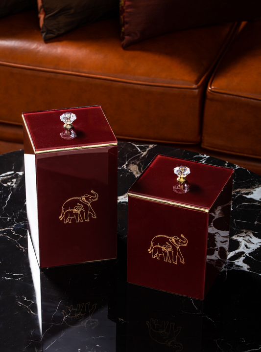 Clover Elephant Decorative Rectangle Jars Set of 2