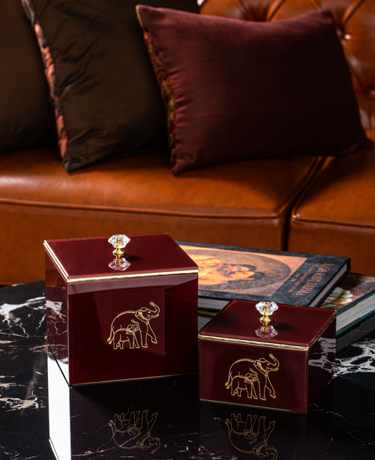 Clover Elephant Decorative Square Jars Set of 2