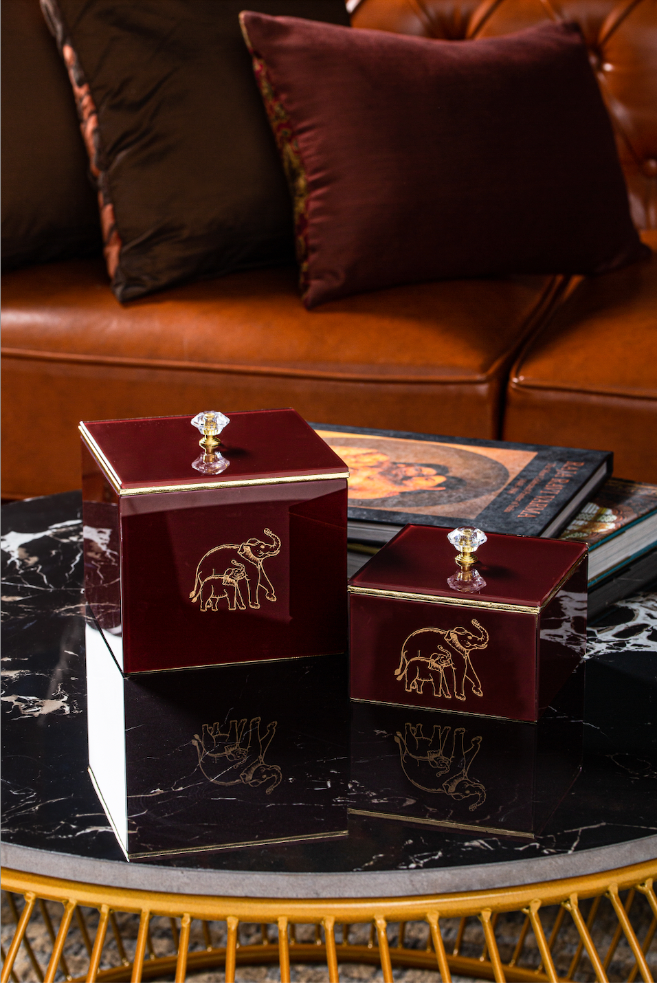 Clover Elephant Decorative Square Jars Set of 2