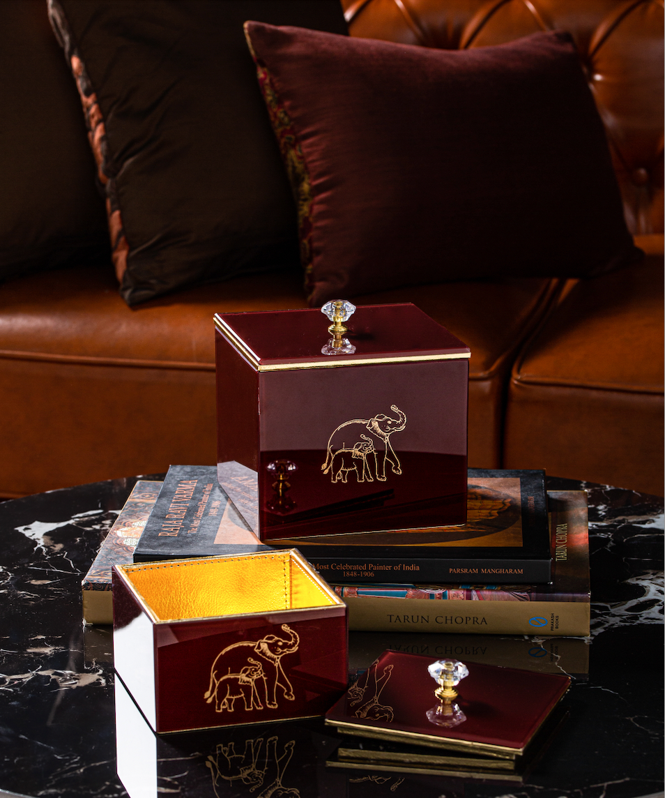Clover Elephant Decorative Square Jars Set of 2
