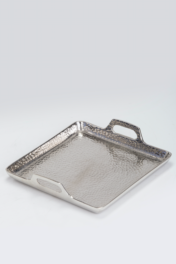 Hammered Square Tray Large Aluminium
