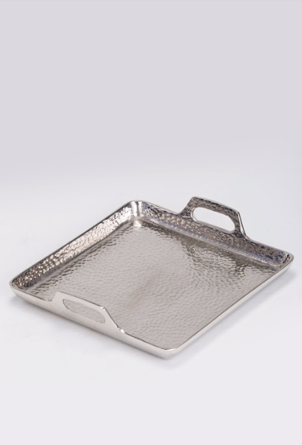 Hammered Square Tray Small Aluminium