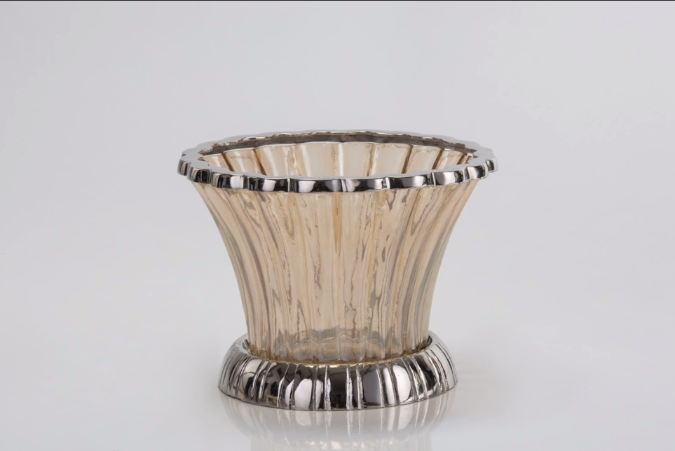 Flower cut Amber Lily Hurricane Candle Stand