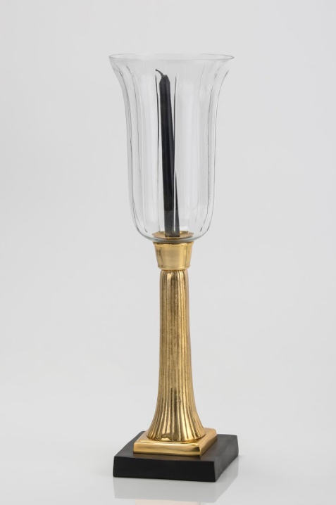 Venetian Diamond cut Hurricane candlestand Gold